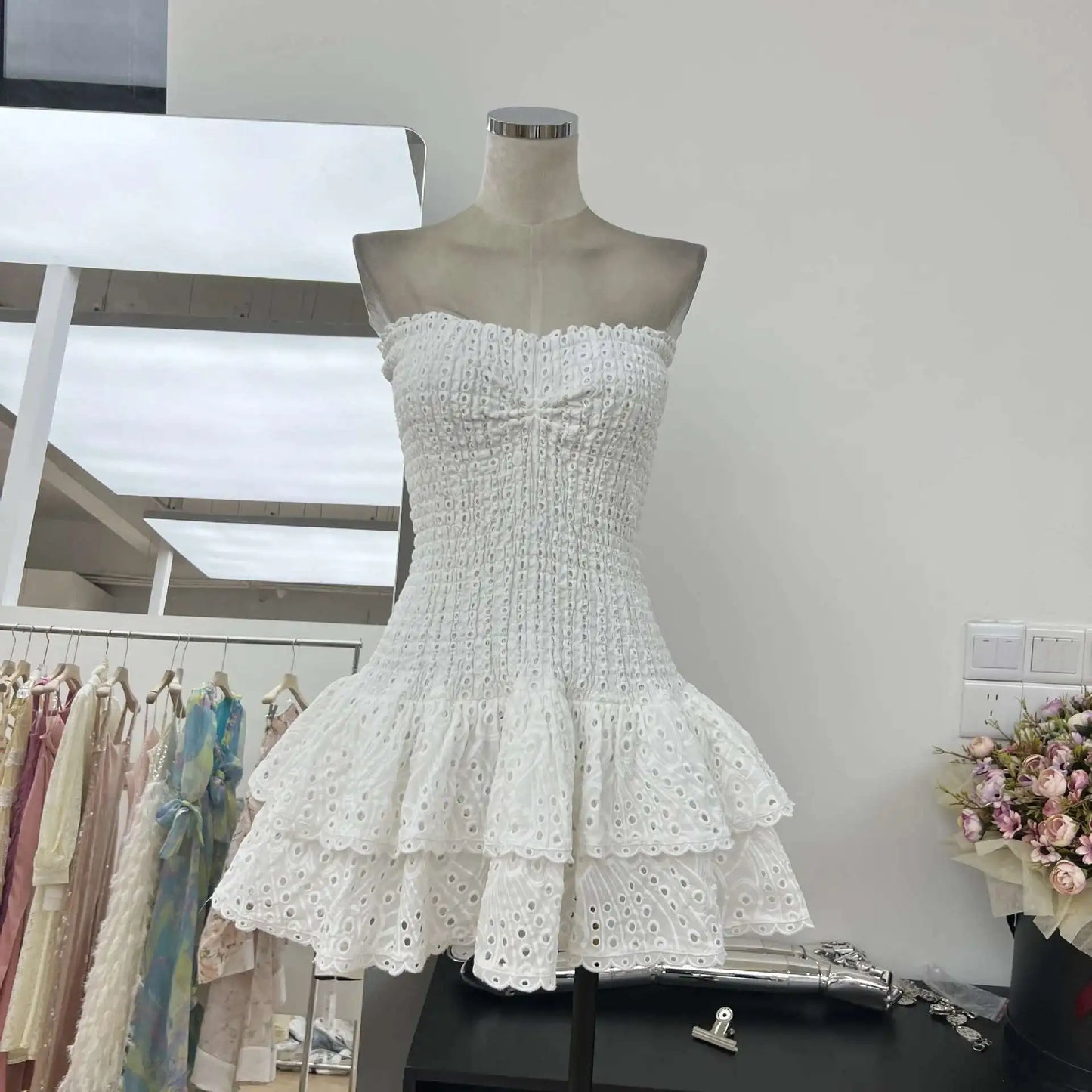 Luxury Embroidery Print Short Dresses Women 2025 Summer Holiday Stretchy Corset Bustier Ruffle Cake Dress Elegant Party Vestidos