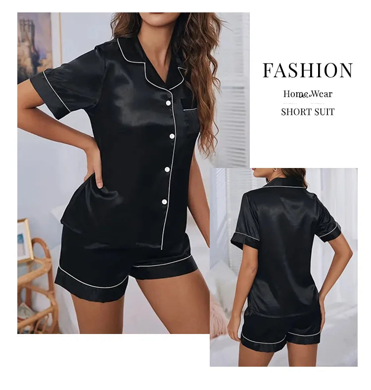 2026 Women Satin Pajamas Set 2-piece Pj Sets Sleepwear Loungewear Button-Down Pajama Women Pajamas Pijama Homewear Shorts Set
