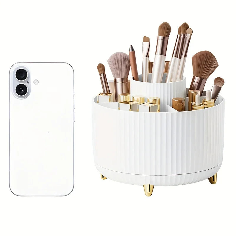 Stylish 5 Slot Makeup Brush Holder Organizer 360° Rotating Makeup Brush Organizer for Dresser Desktop Bathroom Office Storage