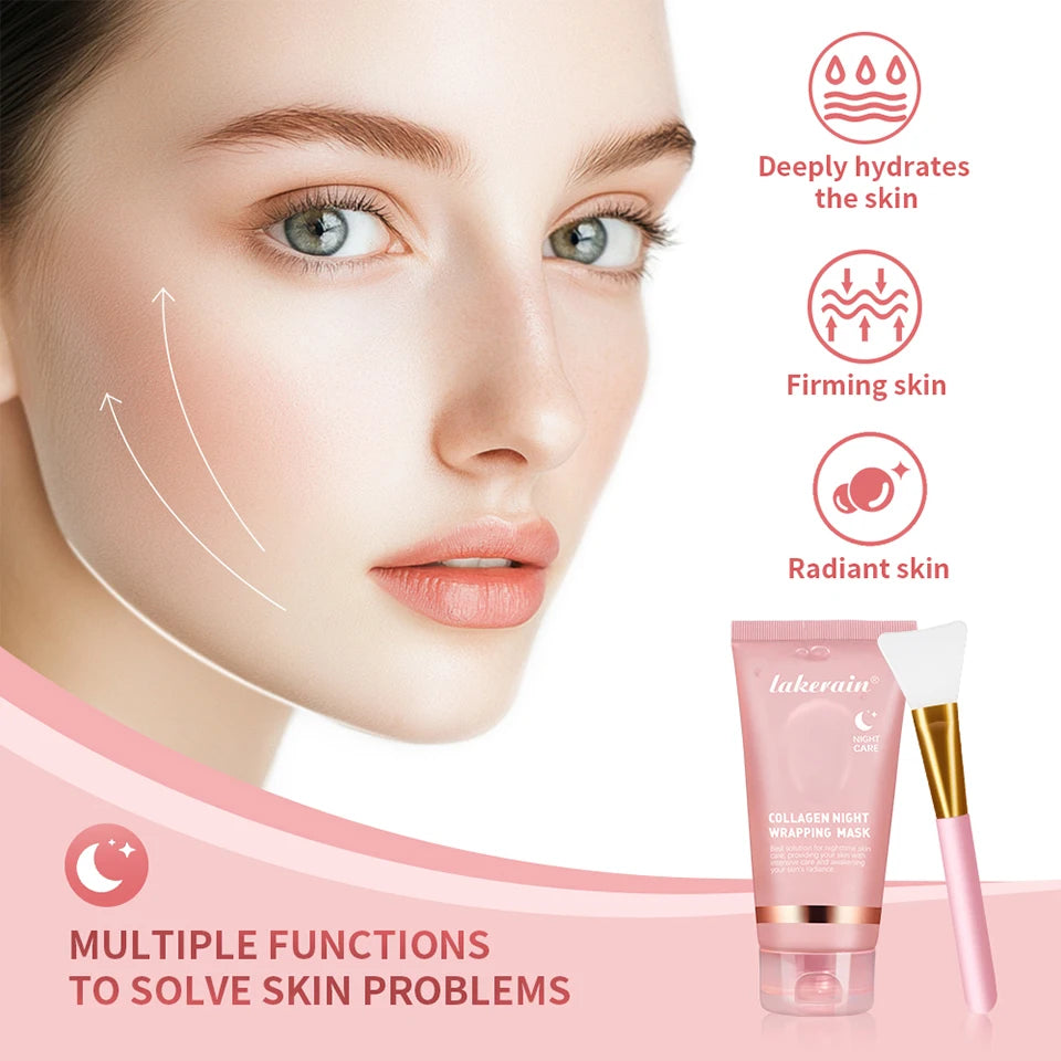 Collagen Peel Off Facial Mask Overnight Wrapping Pack Elasticity Hydration Care Reduces Sagging Dullness Hydrolyzed Collagen For