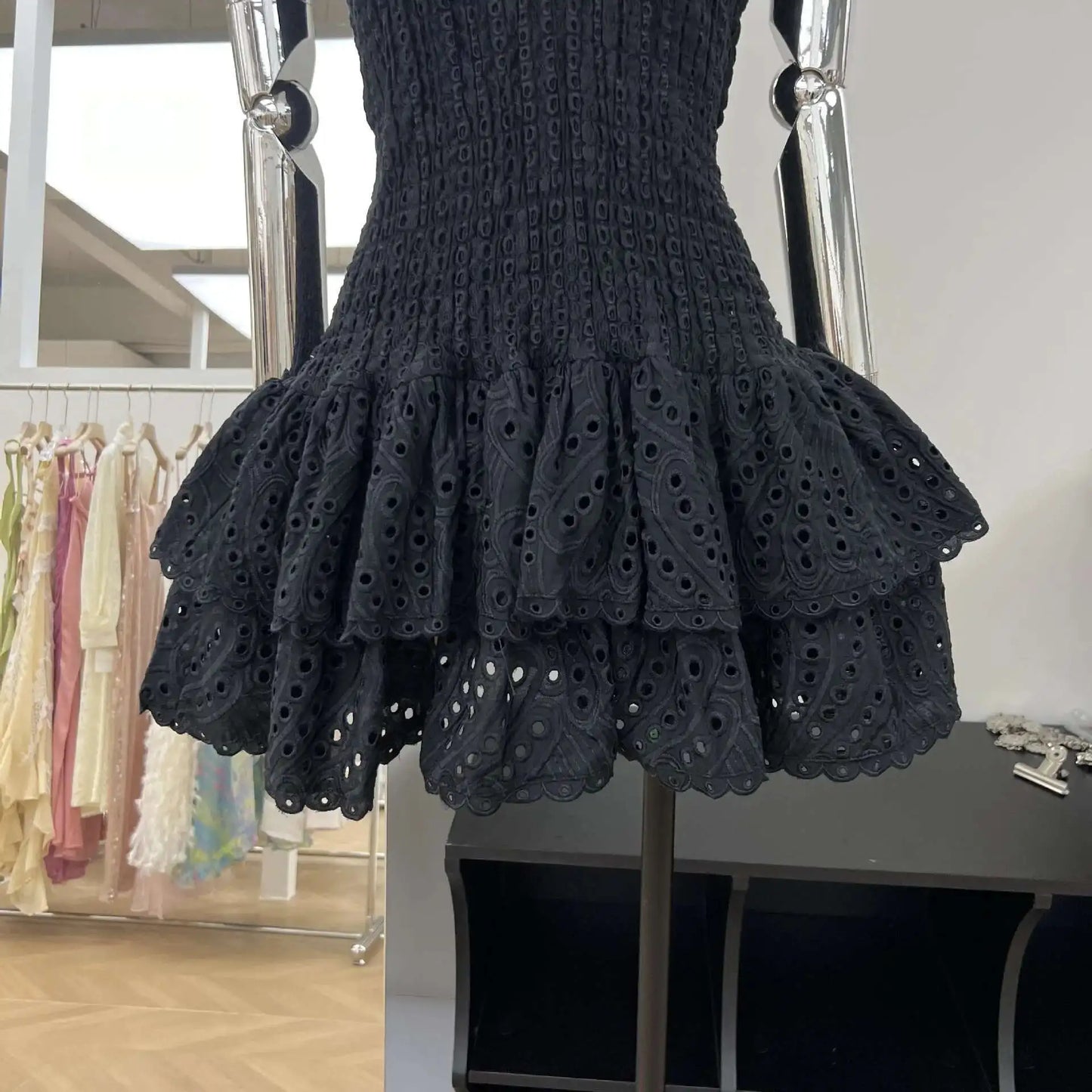 Luxury Embroidery Print Short Dresses Women 2025 Summer Holiday Stretchy Corset Bustier Ruffle Cake Dress Elegant Party Vestidos