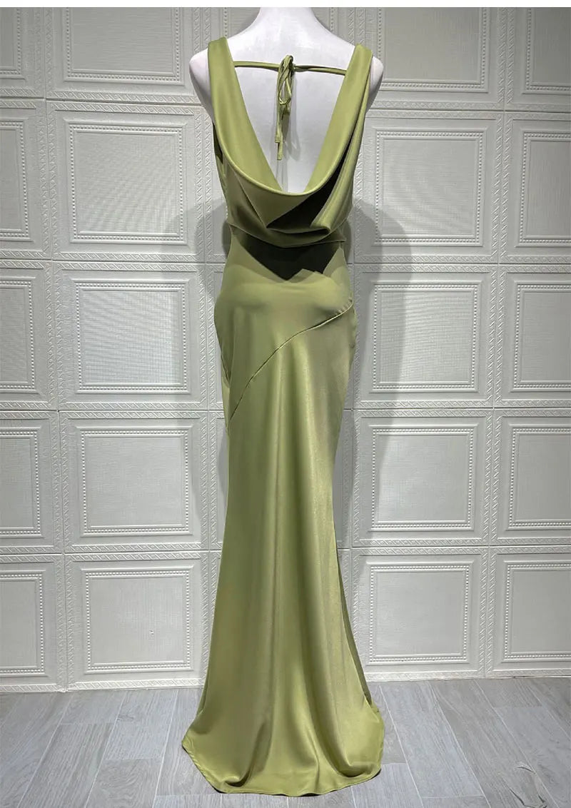 GACVGA Satin Elegant Maxi Evening Dress Women Sleeveless Slim Robe Gowns Sexy Bodycon Club Party Long Dresses Vestido