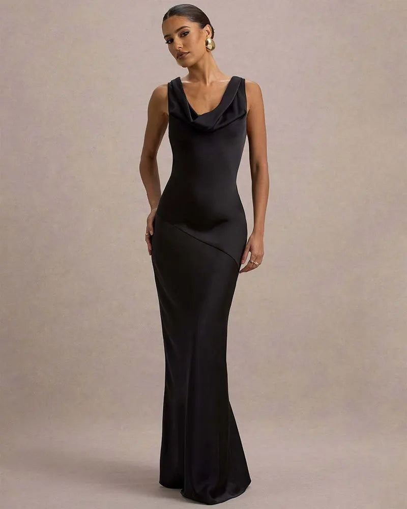 GACVGA Satin Elegant Maxi Evening Dress Women Sleeveless Slim Robe Gowns Sexy Bodycon Club Party Long Dresses Vestido