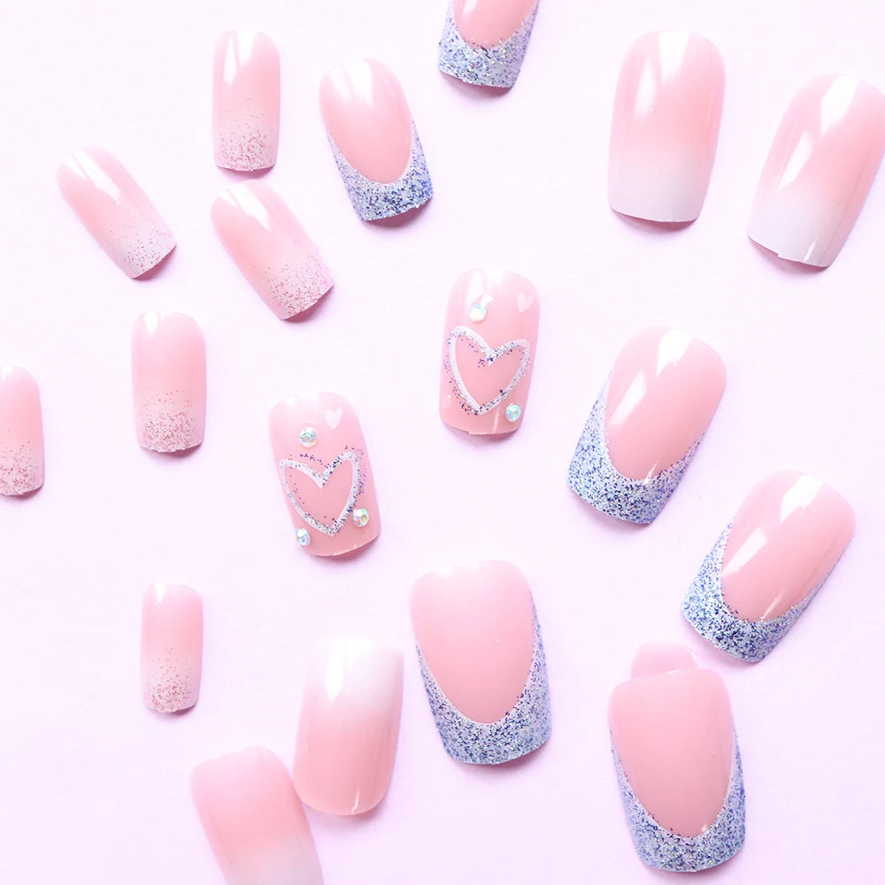 ARTAUG 24PCS Elevate Your Style Medium Square Press On Nails Pink Press On Nails Love Design Sweet Nails Glisten Press On Nails