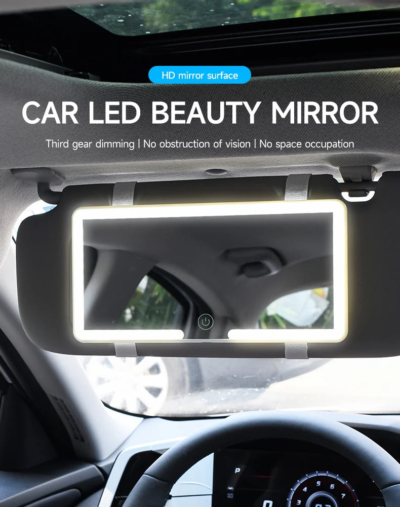 Car Interior Makeup Mirrors Sun Visor Plate LED Mirror for Girls Women Rechargeable Fill Light Universal Vanity Mirror