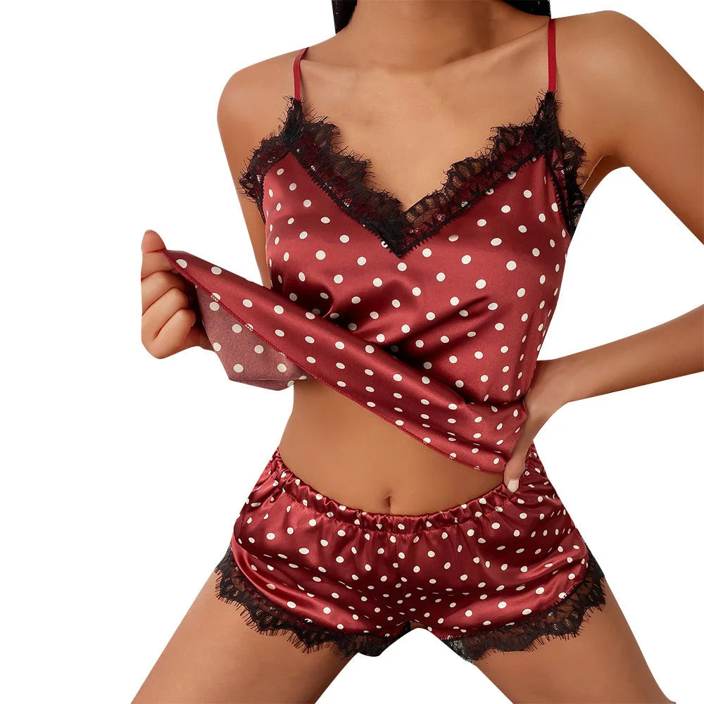 Summer Sexy Seamless Lingerie Women Lace Bowknot Plus Size Sleeveless Sleepwear Sets Pajamas Set Hot Erotic Crop Top Underwear