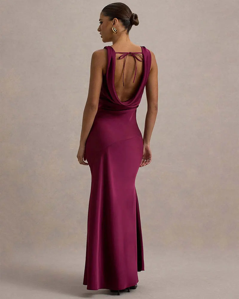 GACVGA Satin Elegant Maxi Evening Dress Women Sleeveless Slim Robe Gowns Sexy Bodycon Club Party Long Dresses Vestido