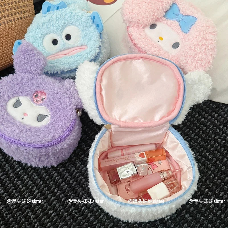 Large Capacity Cosmetics Storage Bag Kuromi My Melody Hello Kitty Cartoon Plush Bag Makeup Bag Travel Storage Bag Gifts Girl