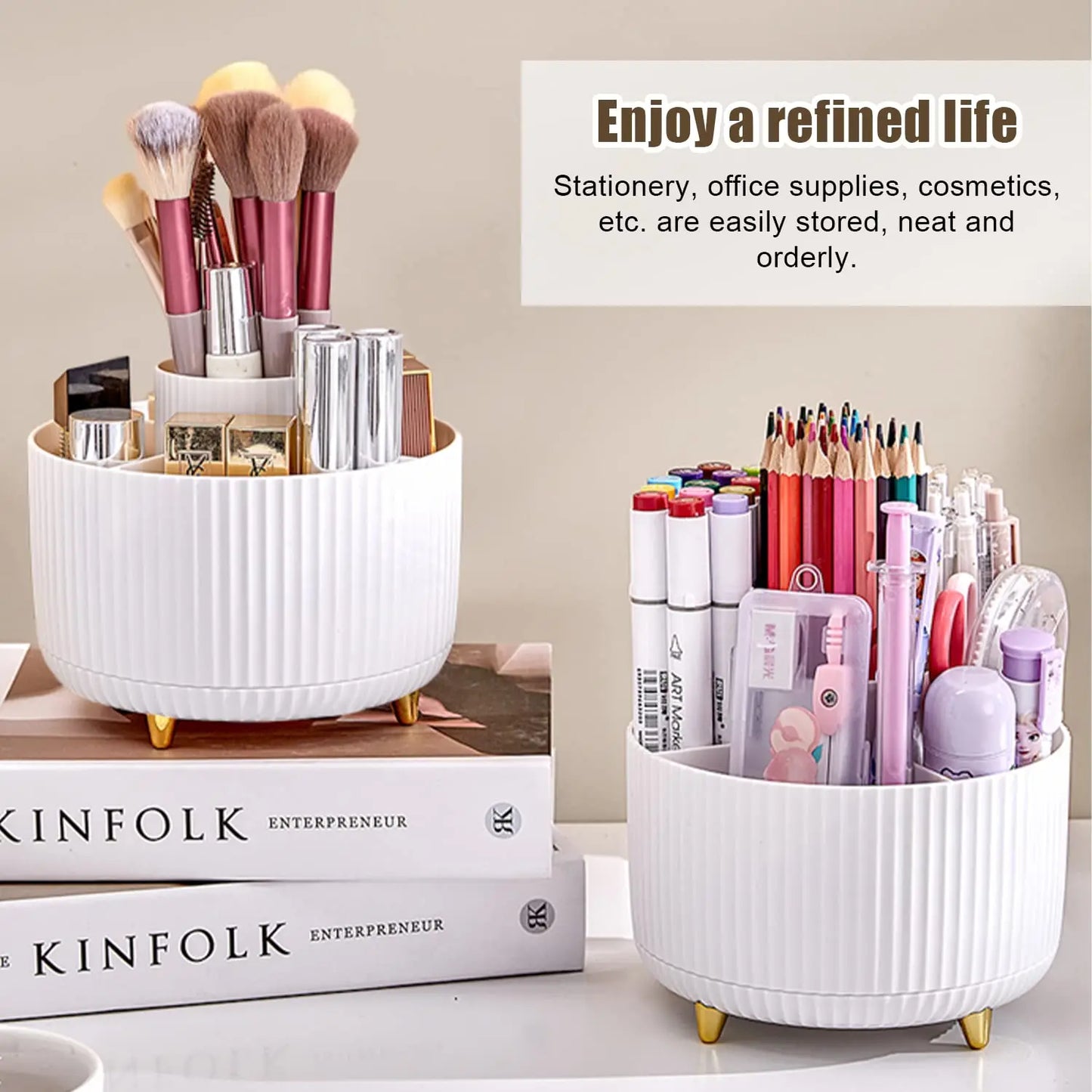 Stylish 5 Slot Makeup Brush Holder Organizer 360° Rotating Makeup Brush Organizer for Dresser Desktop Bathroom Office Storage