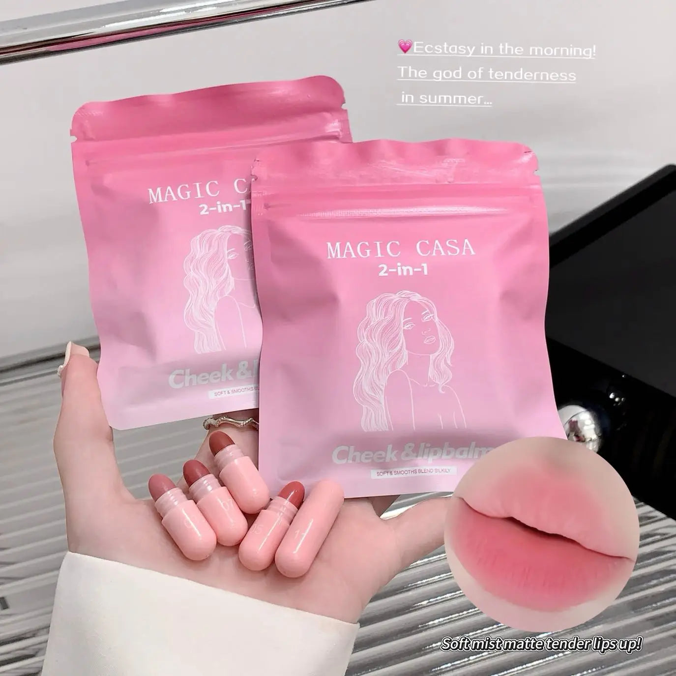 12-Color Pink Lip and Cheek Dual-Use Capsule Lipstick Set Long-Lasting, Color-Retaining, Waterproof  makeup