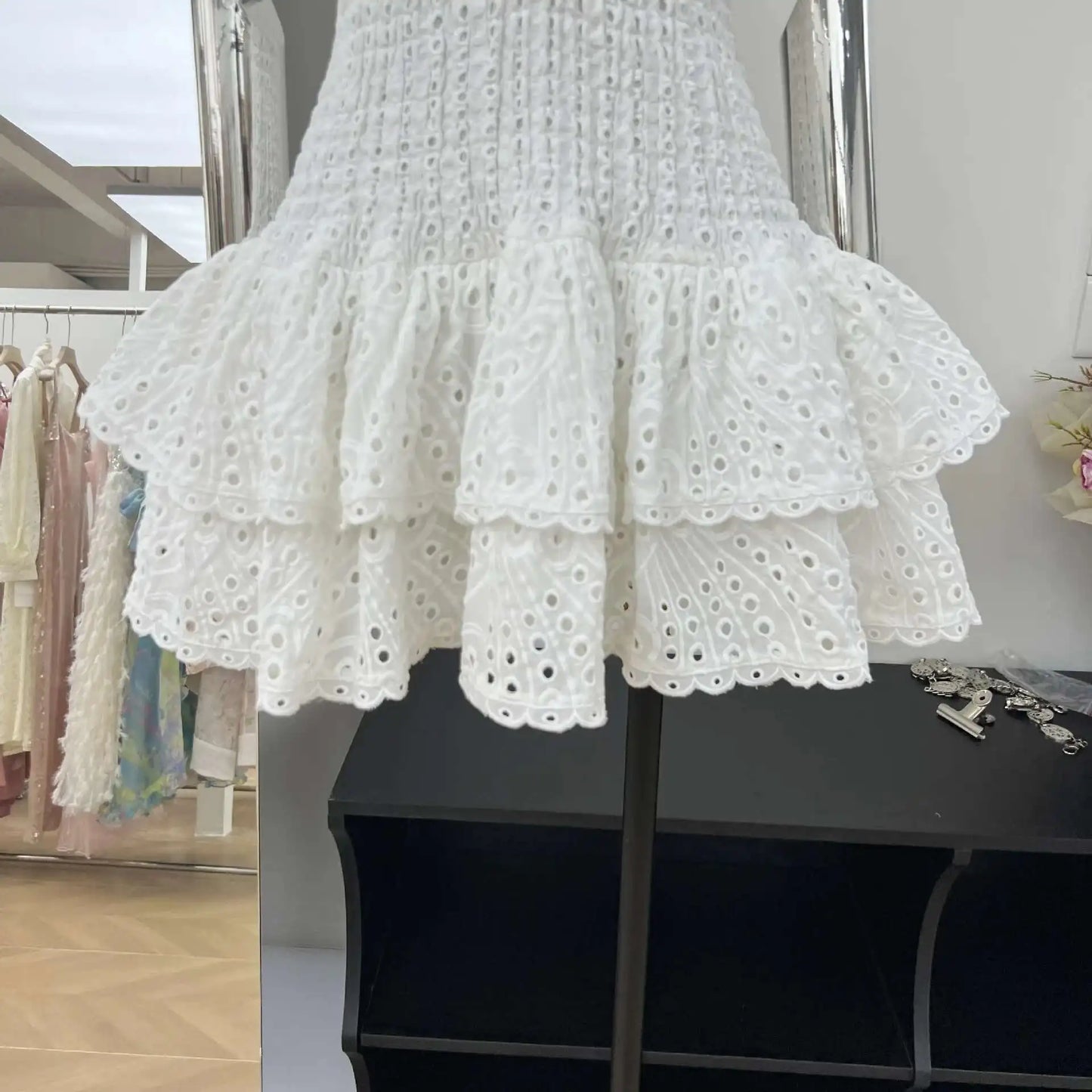 Luxury Embroidery Print Short Dresses Women 2025 Summer Holiday Stretchy Corset Bustier Ruffle Cake Dress Elegant Party Vestidos