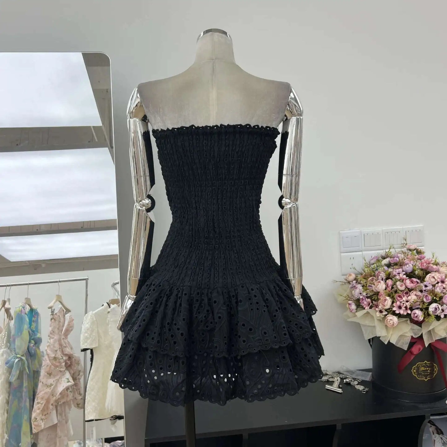 Luxury Embroidery Print Short Dresses Women 2025 Summer Holiday Stretchy Corset Bustier Ruffle Cake Dress Elegant Party Vestidos