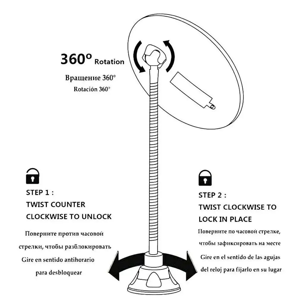 LED Makeup Mirror with 10X Magnifier & Flexible Gooseneck – Suction Cup, Diffused Light, 360° Rotation for Bathroom & Vanity