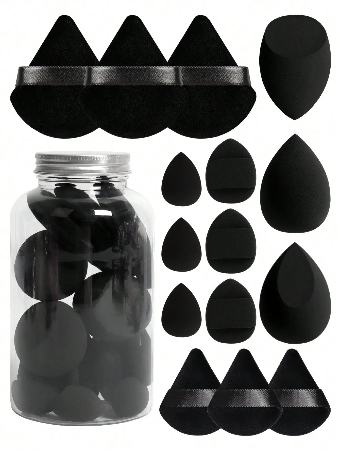 15pcs Makeup Sponge Set With Storage Jar,Powder Puff  Mini Powder Puff Mini Finger Air Cushion Triangle puff