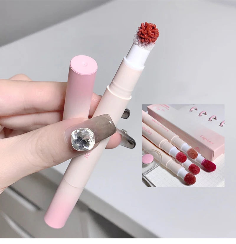 Korea Fluffy Velvet Soft Lip Glaze Liquid Lipstick Cream Matte Rose Red Pigment Waterproof Long Lasting Dye Cheek Woman Makeup