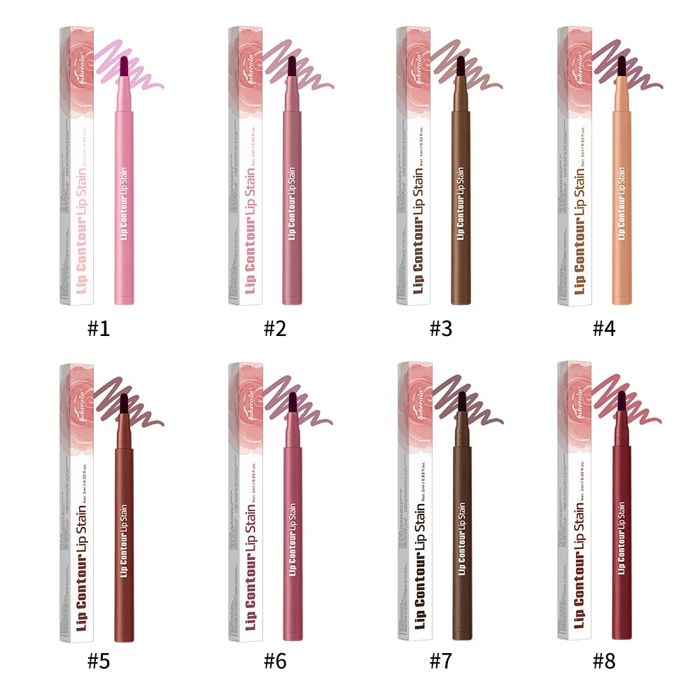 Long-lasting Lip Contour Lip Stain 2 In 1 Smudge-proof Lip Liner Pencil Ultra Pigmented Dual-Sided Design Non-Stick Cup Makeup