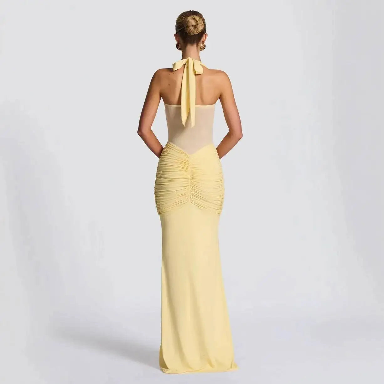 Giyu Sexy Evening Club Party Dresses 2025 Women Summer See Through Mesh Maxi Long Dress Bodycon Draped Ruched Mermaid Robe