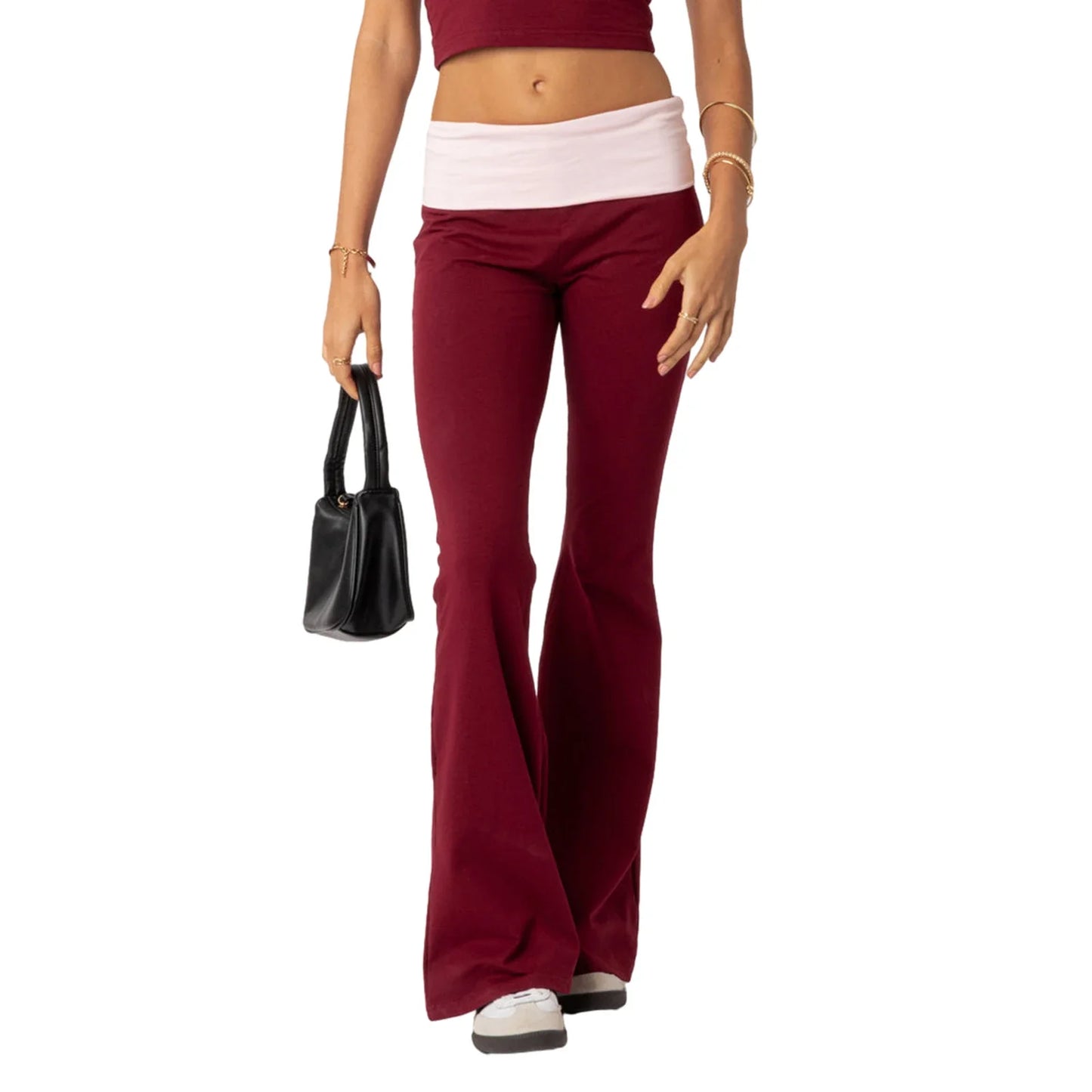 Women Fashion Flared Pants Casual Contrast Color Creativity Elastic Waist Bell Bottoms Bootcut Trousers Y2K 2024 New Streetwear