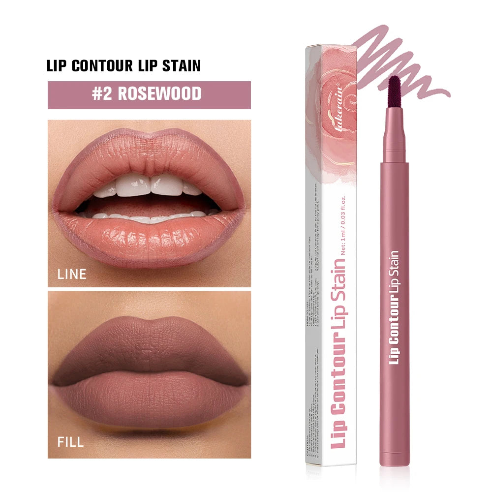 Long-lasting Lip Contour Lip Stain 2 In 1 Smudge-proof Lip Liner Pencil Ultra Pigmented Dual-Sided Design Non-Stick Cup Makeup