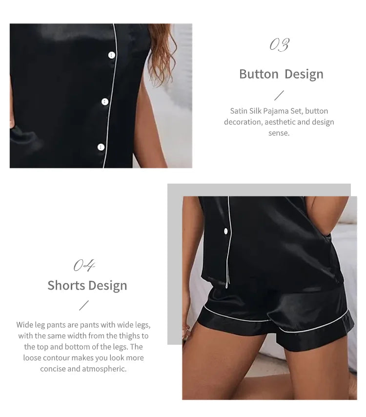 2026 Women Satin Pajamas Set 2-piece Pj Sets Sleepwear Loungewear Button-Down Pajama Women Pajamas Pijama Homewear Shorts Set