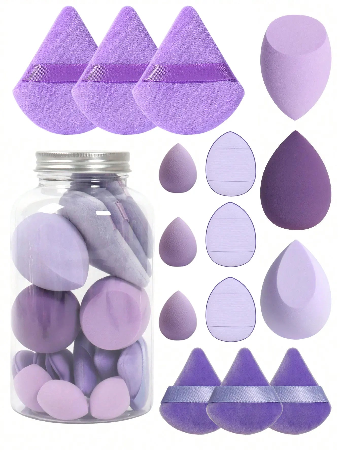 15pcs Makeup Sponge Set With Storage Jar,Powder Puff  Mini Powder Puff Mini Finger Air Cushion Triangle puff