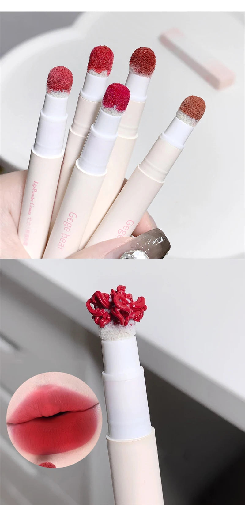 Korea Fluffy Velvet Soft Lip Glaze Liquid Lipstick Cream Matte Rose Red Pigment Waterproof Long Lasting Dye Cheek Woman Makeup