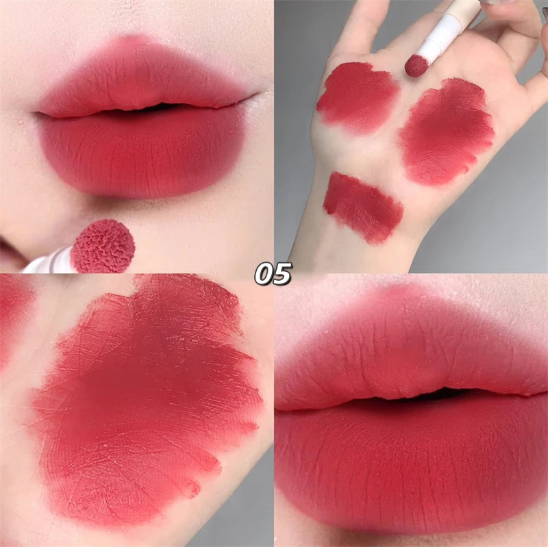 Korea Fluffy Velvet Soft Lip Glaze Liquid Lipstick Cream Matte Rose Red Pigment Waterproof Long Lasting Dye Cheek Woman Makeup
