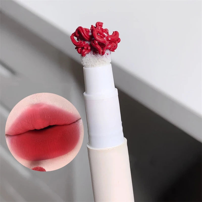 Korea Fluffy Velvet Soft Lip Glaze Liquid Lipstick Cream Matte Rose Red Pigment Waterproof Long Lasting Dye Cheek Woman Makeup