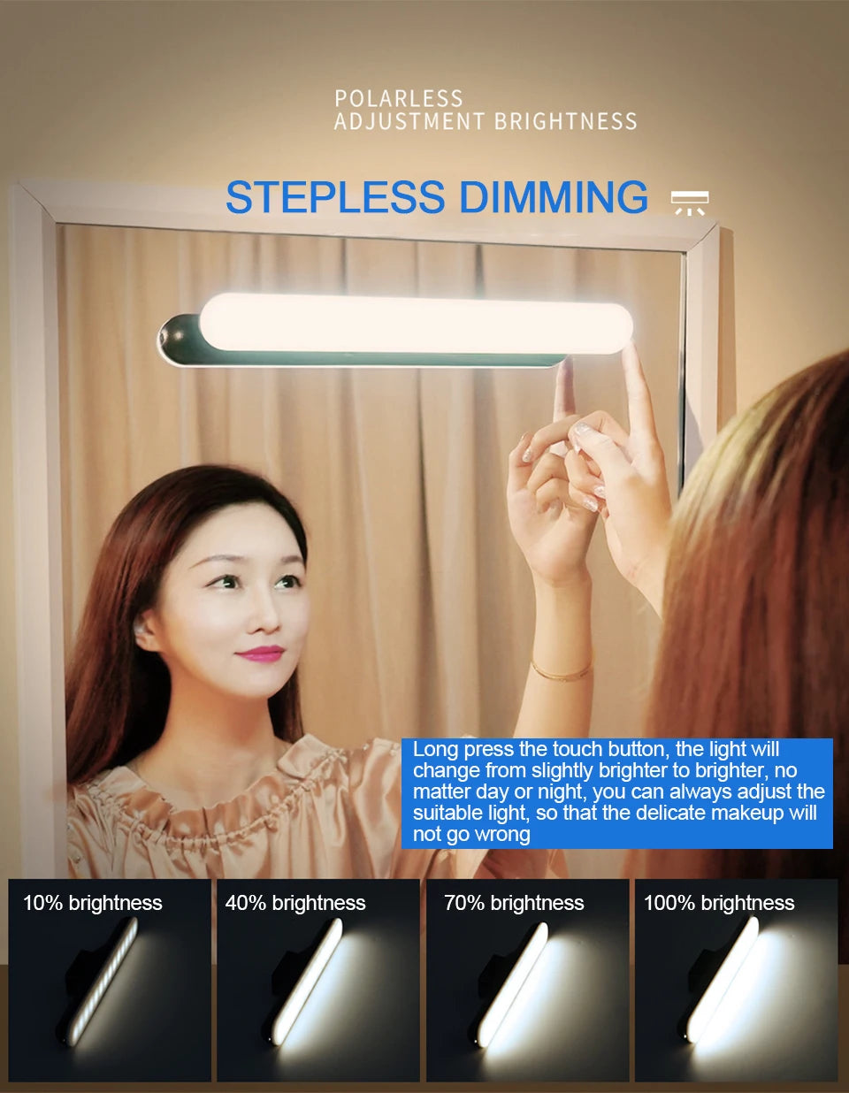 LED Makeup Lamp Light USB Eye Protection Rechargeable Portable Hanging Magnetic Lamp Touch Switch Mirror Light Selfie Light