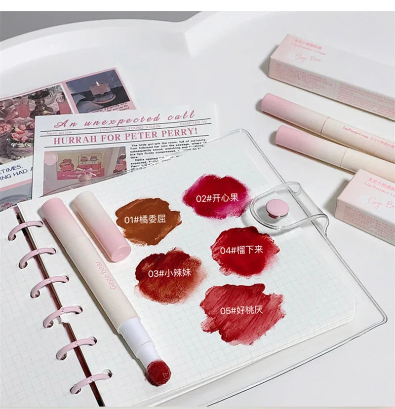 Korea Fluffy Velvet Soft Lip Glaze Liquid Lipstick Cream Matte Rose Red Pigment Waterproof Long Lasting Dye Cheek Woman Makeup