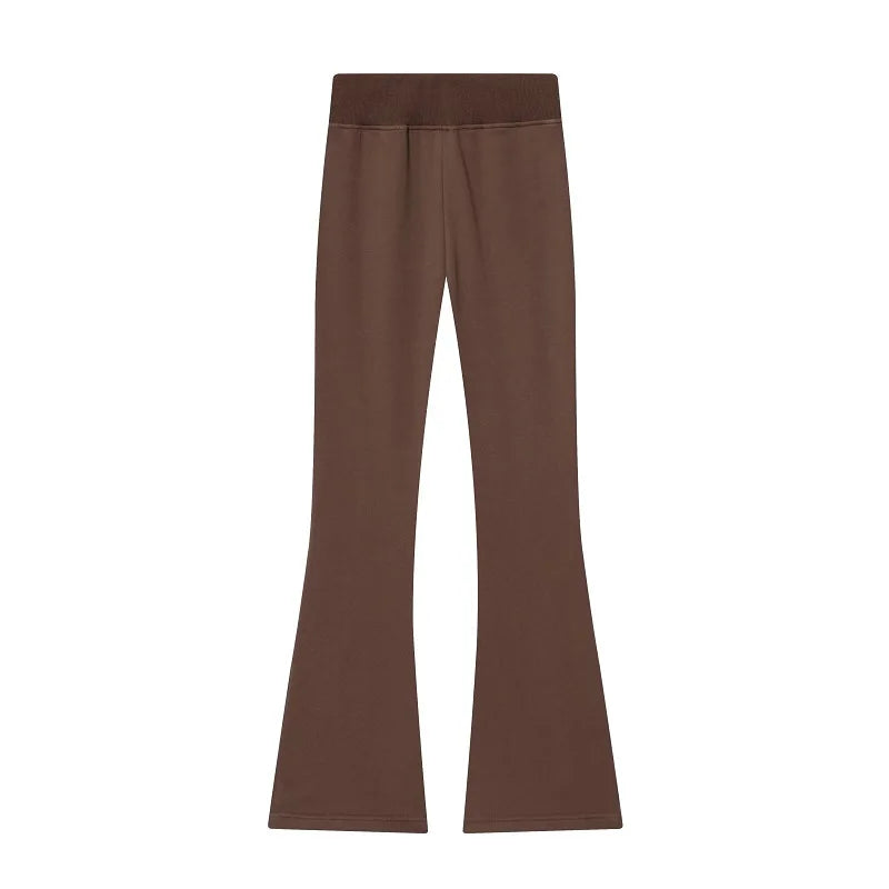 MUJER Sweatshirt Flared Trousers Womens Fleece High Waist Pants Woman Fashion Casual Women's Pants Sets Sports Pants for Women