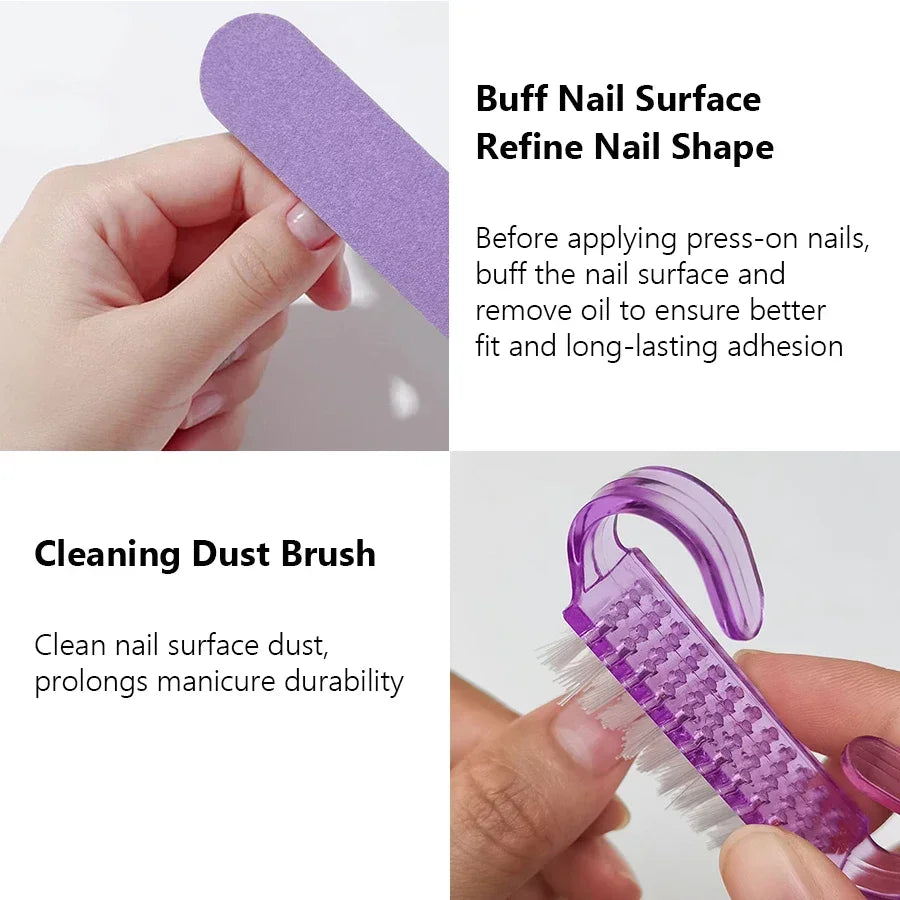 1/3/5 Set Press On Nails Prep Kit with Nail File Buffer Polishing Tool Cuticle Stick Cleaning Brush, Home Manicure Pedicure