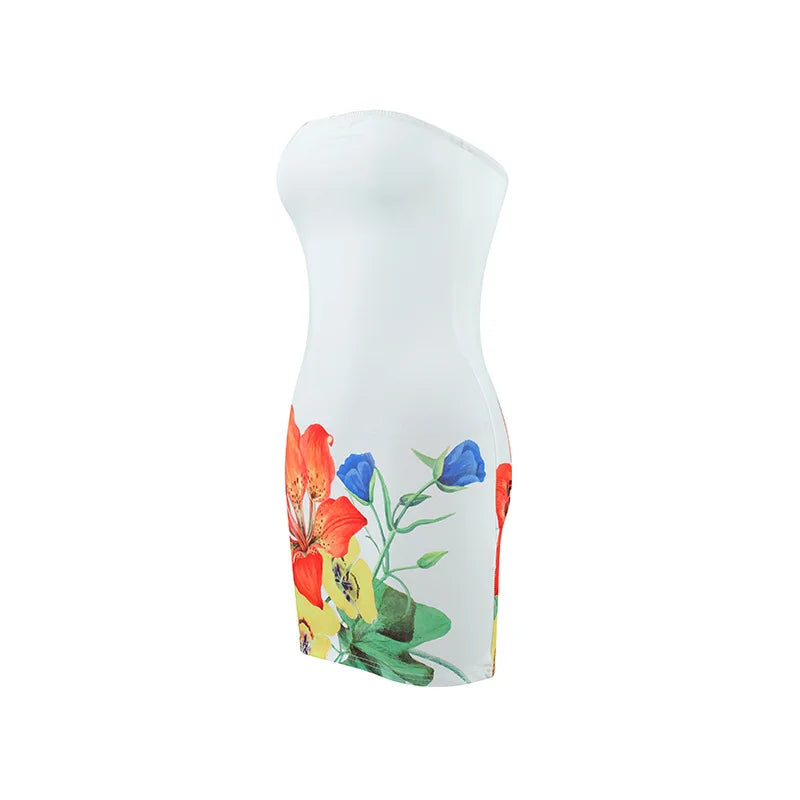 Sexy Sleeveless Strapless Tie Dye Print Tube Dress Women Chest Wrapping Backless Tube Sundress Summer Vocation Beach Clothes