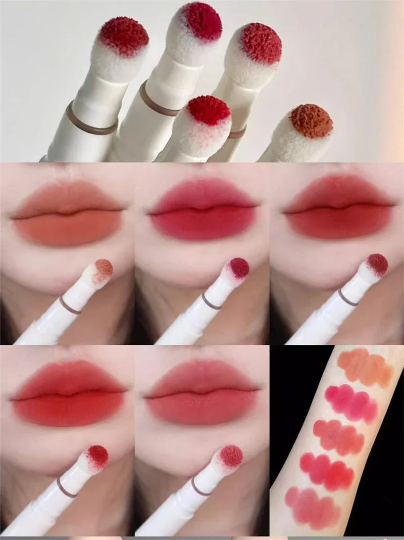 Korea Fluffy Velvet Soft Lip Glaze Liquid Lipstick Cream Matte Rose Red Pigment Waterproof Long Lasting Dye Cheek Woman Makeup