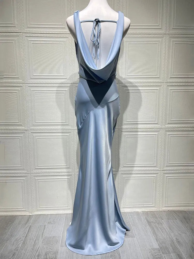 GACVGA Satin Elegant Maxi Evening Dress Women Sleeveless Slim Robe Gowns Sexy Bodycon Club Party Long Dresses Vestido