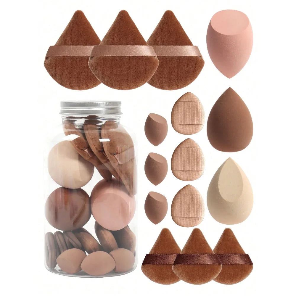15pcs Makeup Sponge Set With Storage Jar,Powder Puff  Mini Powder Puff Mini Finger Air Cushion Triangle puff