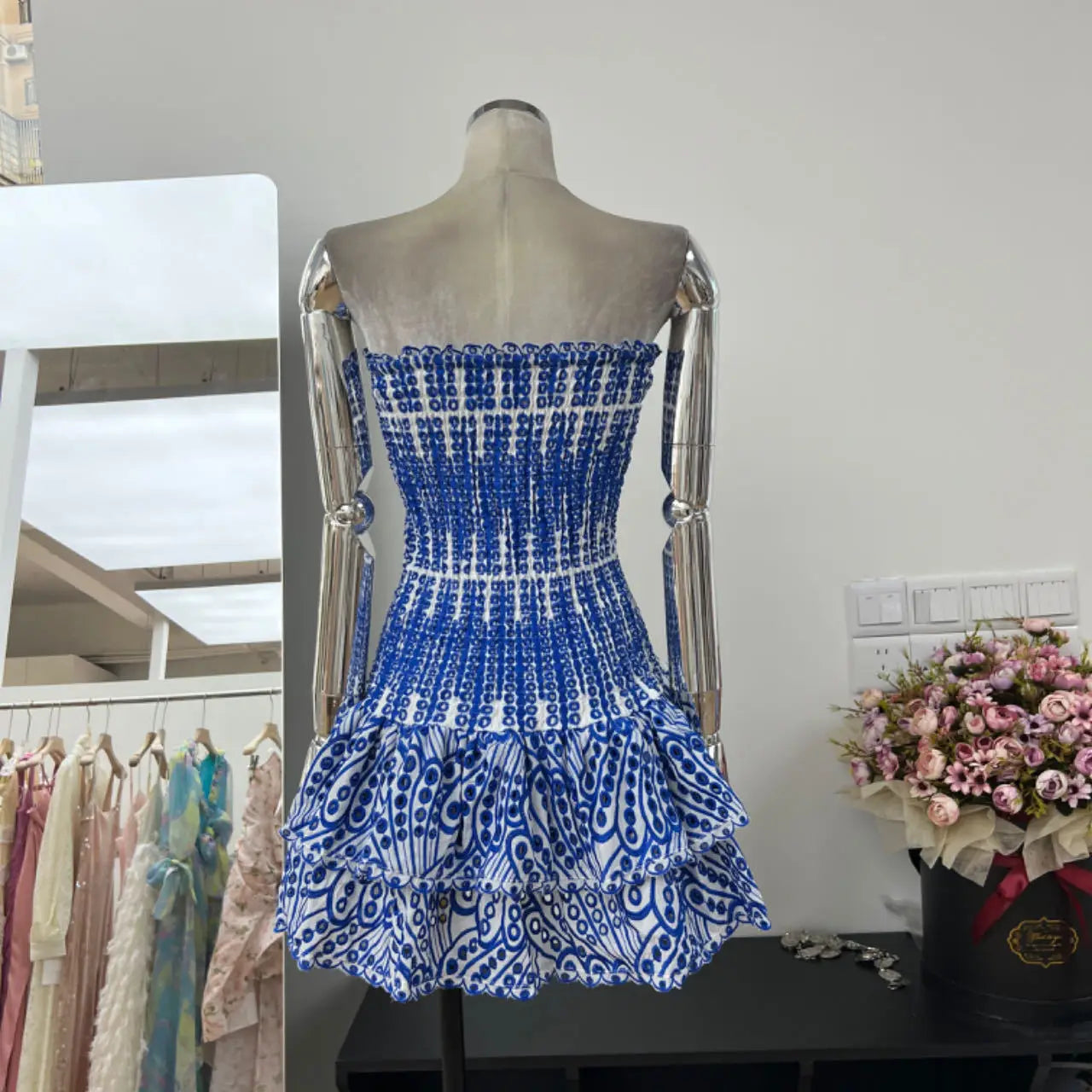 Luxury Embroidery Print Short Dresses Women 2025 Summer Holiday Stretchy Corset Bustier Ruffle Cake Dress Elegant Party Vestidos