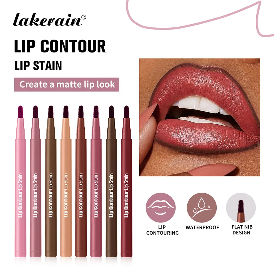 Long-lasting Lip Contour Lip Stain 2 In 1 Smudge-proof Lip Liner Pencil Ultra Pigmented Dual-Sided Design Non-Stick Cup Makeup