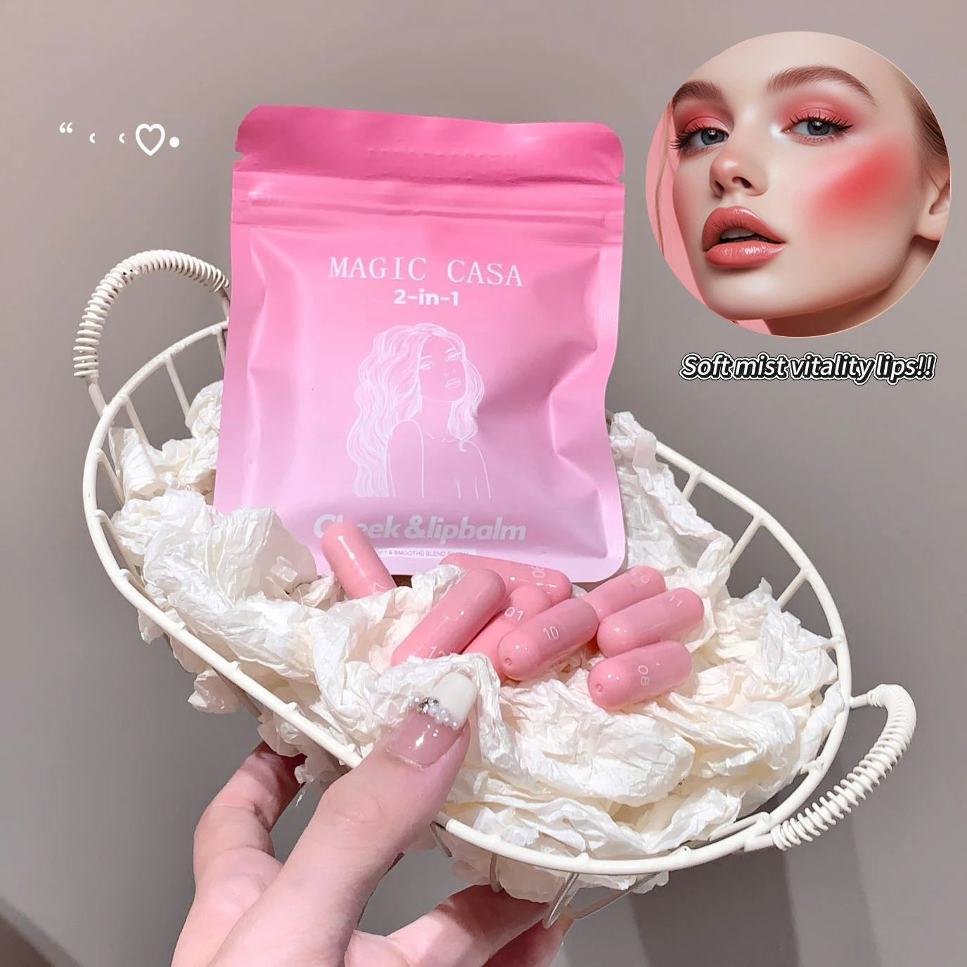 12-Color Pink Lip and Cheek Dual-Use Capsule Lipstick Set Long-Lasting, Color-Retaining, Waterproof  makeup