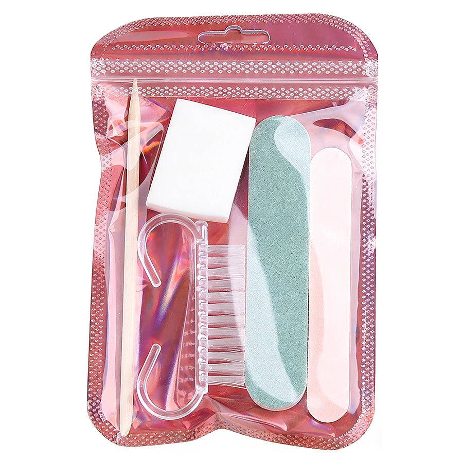 1/3/5 Set Press On Nails Prep Kit with Nail File Buffer Polishing Tool Cuticle Stick Cleaning Brush, Home Manicure Pedicure