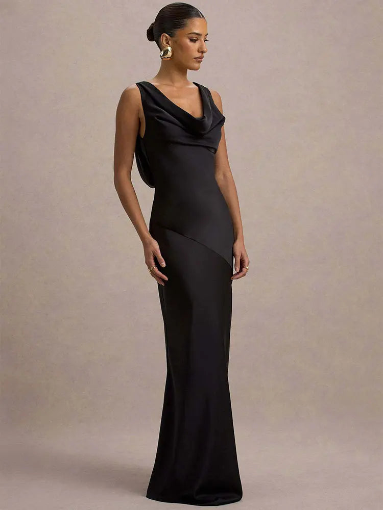 GACVGA Satin Elegant Maxi Evening Dress Women Sleeveless Slim Robe Gowns Sexy Bodycon Club Party Long Dresses Vestido