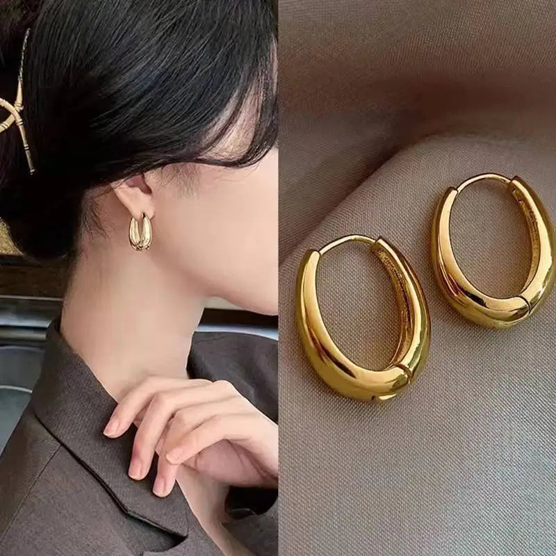 2024 Korean New Classic Gold Color Plated Metal Hoop Earrings For Women Fashion Jewelry Temperament Girls Daily Wear earrings