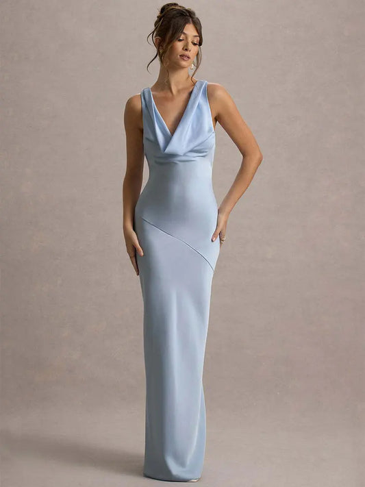 GACVGA Satin Elegant Maxi Evening Dress Women Sleeveless Slim Robe Gowns Sexy Bodycon Club Party Long Dresses Vestido