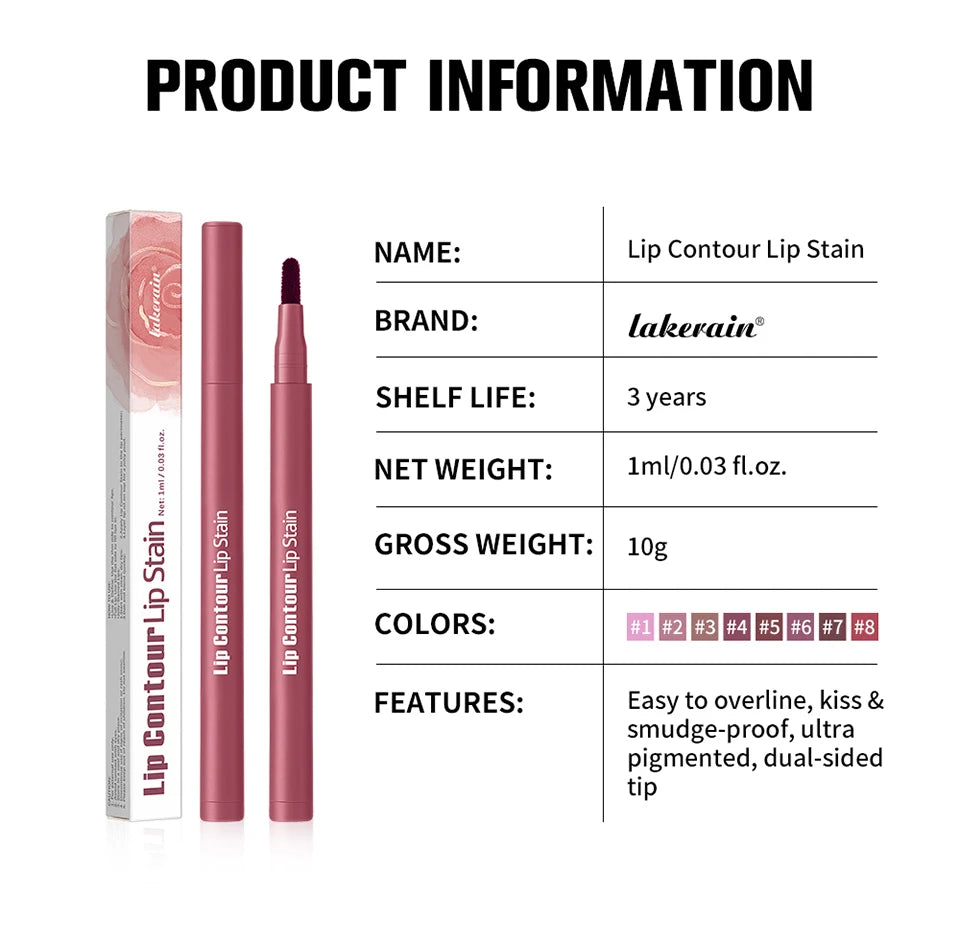 Long-lasting Lip Contour Lip Stain 2 In 1 Smudge-proof Lip Liner Pencil Ultra Pigmented Dual-Sided Design Non-Stick Cup Makeup