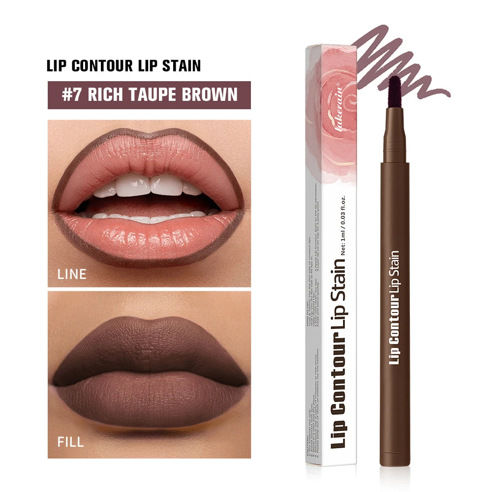 Long-lasting Lip Contour Lip Stain 2 In 1 Smudge-proof Lip Liner Pencil Ultra Pigmented Dual-Sided Design Non-Stick Cup Makeup