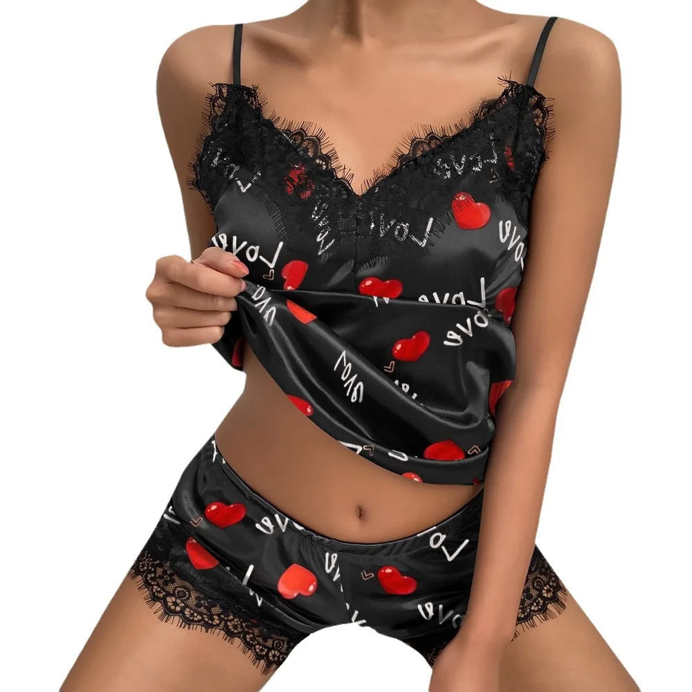 Summer Sexy Seamless Lingerie Women Lace Bowknot Plus Size Sleeveless Sleepwear Sets Pajamas Set Hot Erotic Crop Top Underwear