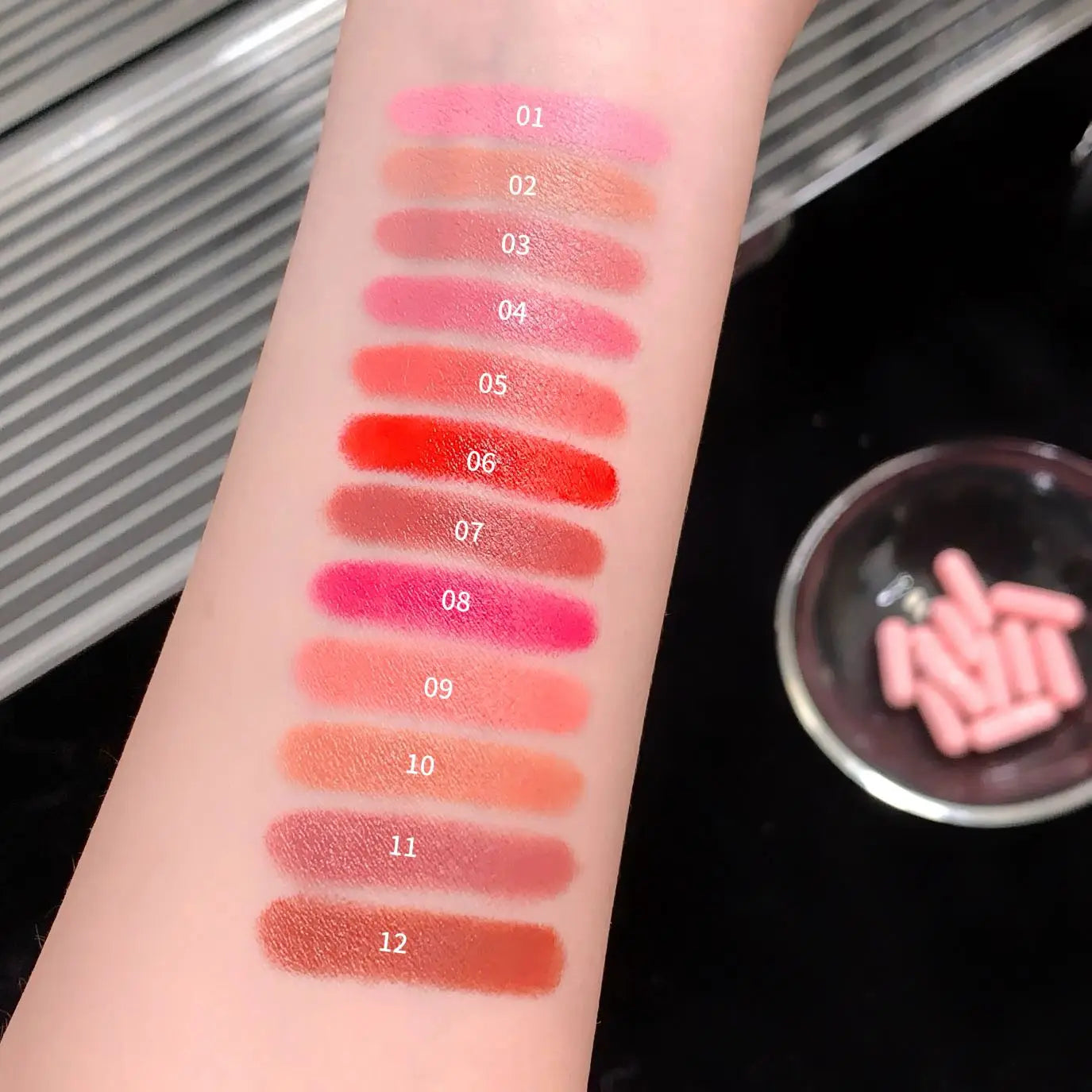 12-Color Pink Lip and Cheek Dual-Use Capsule Lipstick Set Long-Lasting, Color-Retaining, Waterproof  makeup