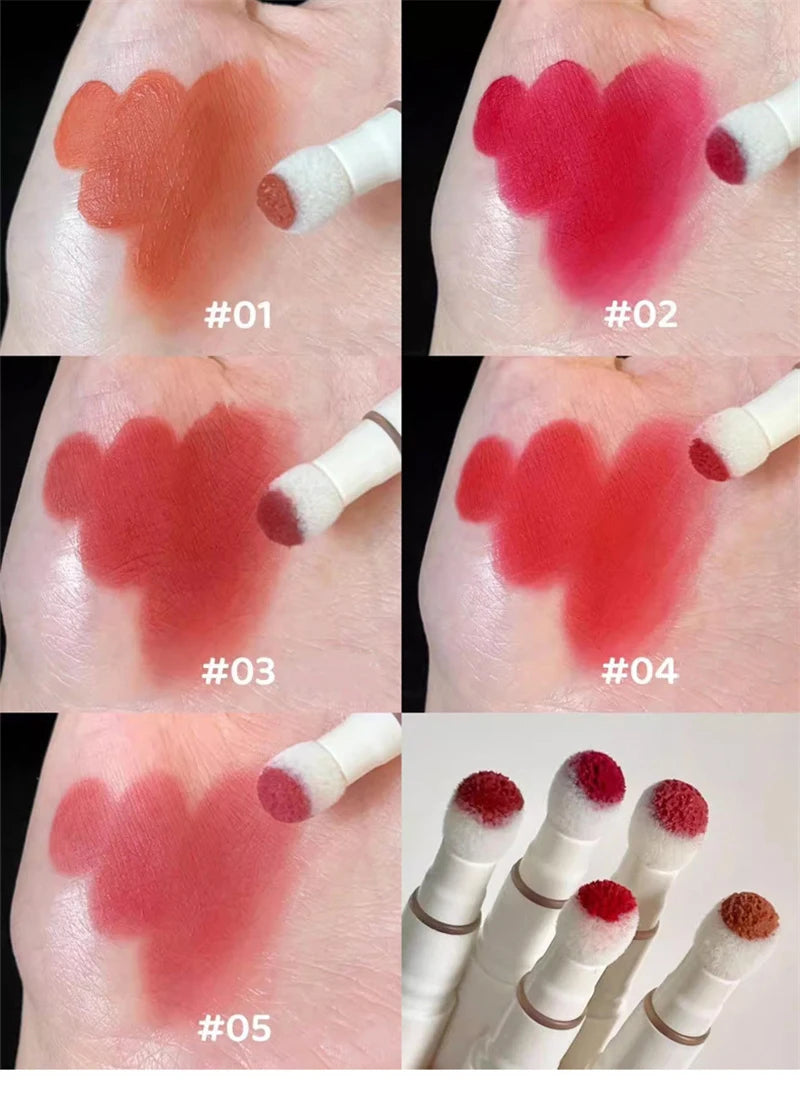 Korea Fluffy Velvet Soft Lip Glaze Liquid Lipstick Cream Matte Rose Red Pigment Waterproof Long Lasting Dye Cheek Woman Makeup