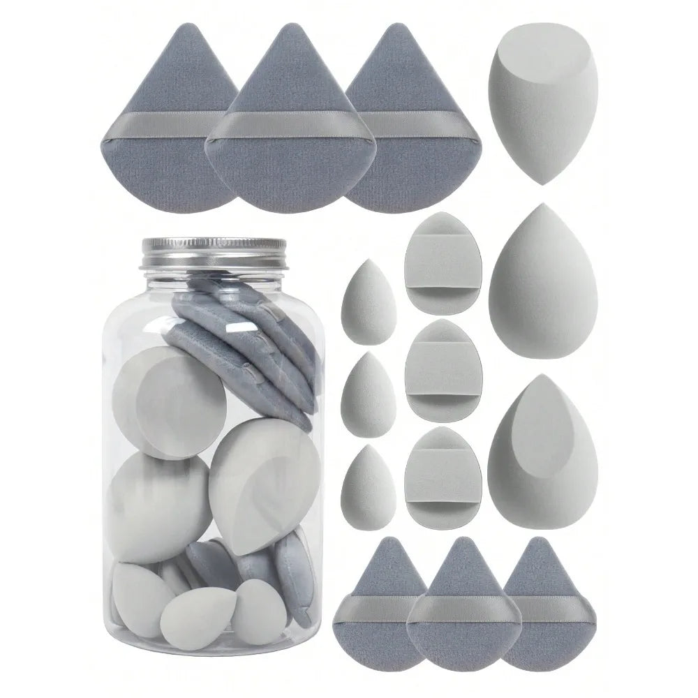 15pcs Makeup Sponge Set With Storage Jar,Powder Puff  Mini Powder Puff Mini Finger Air Cushion Triangle puff