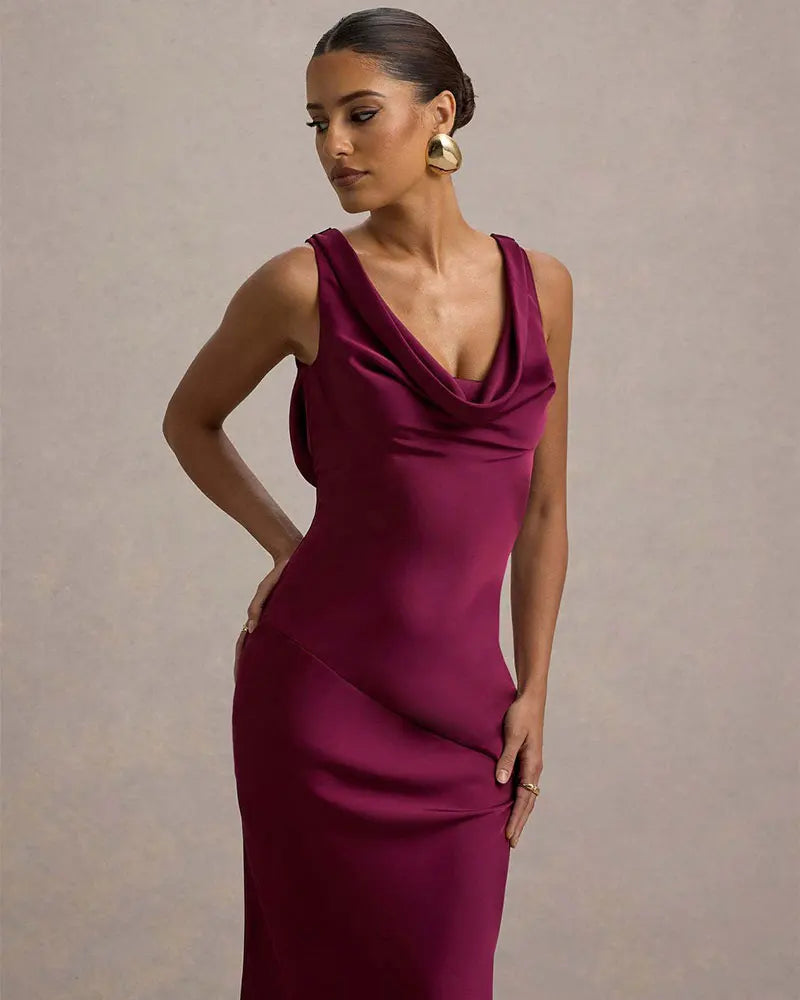 GACVGA Satin Elegant Maxi Evening Dress Women Sleeveless Slim Robe Gowns Sexy Bodycon Club Party Long Dresses Vestido
